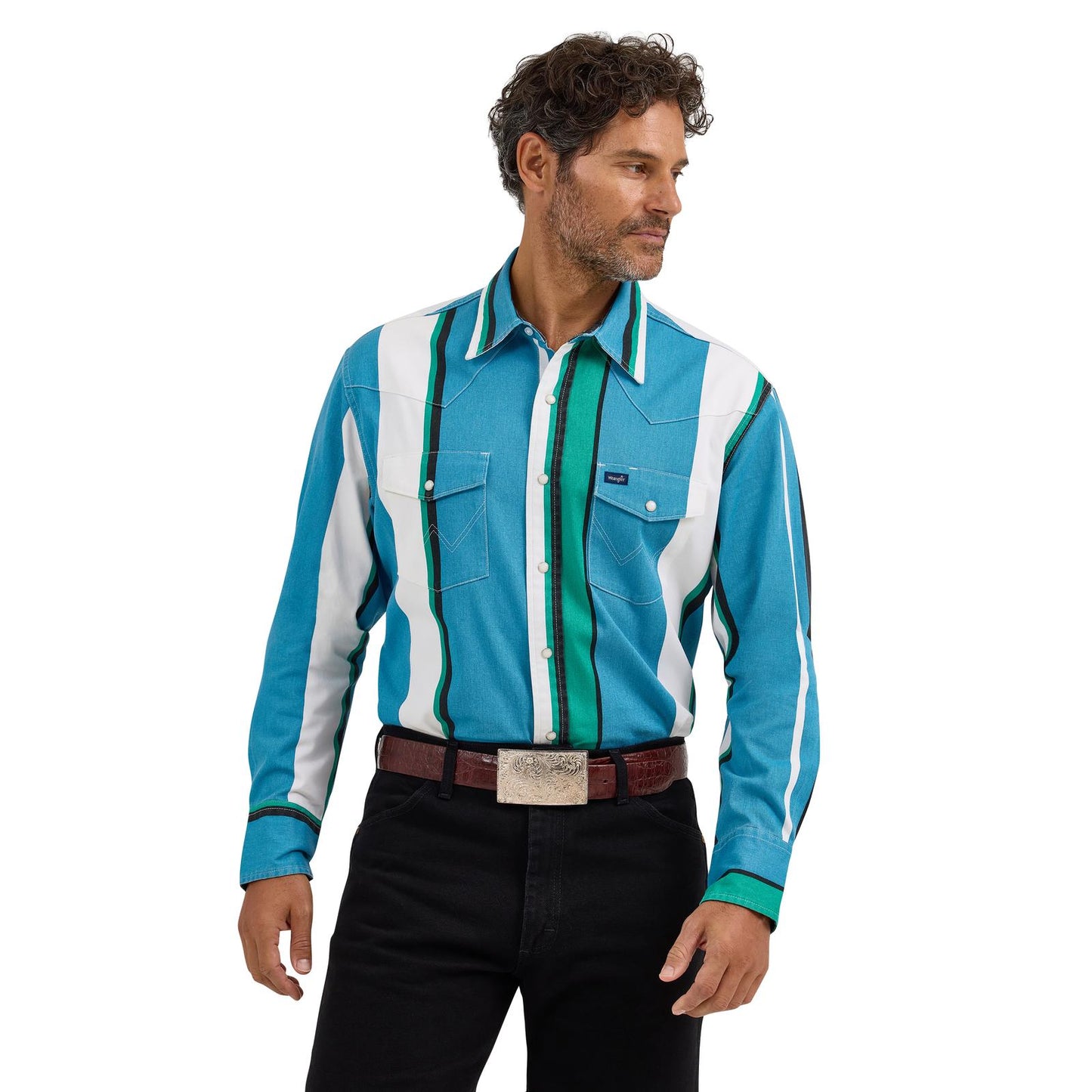 Wrangler Men’s Vintage Retro Blue Stripe Shirt (8191)