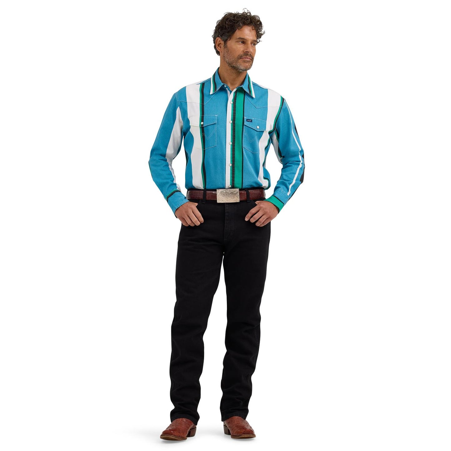 Wrangler Men’s Vintage Retro Blue Stripe Shirt (8191)