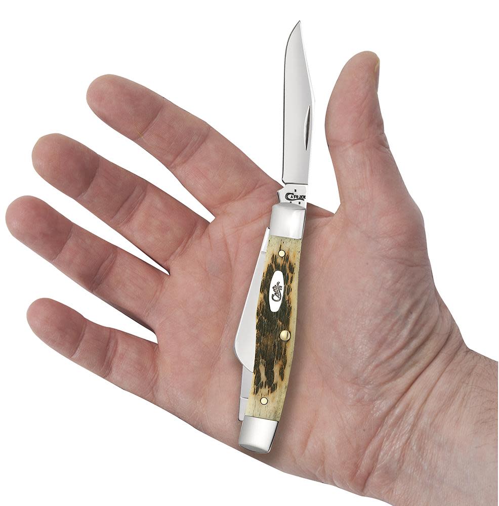 Peach Seed Jig Amber Bone CS Medium Stockman with Pen Blade (00079)