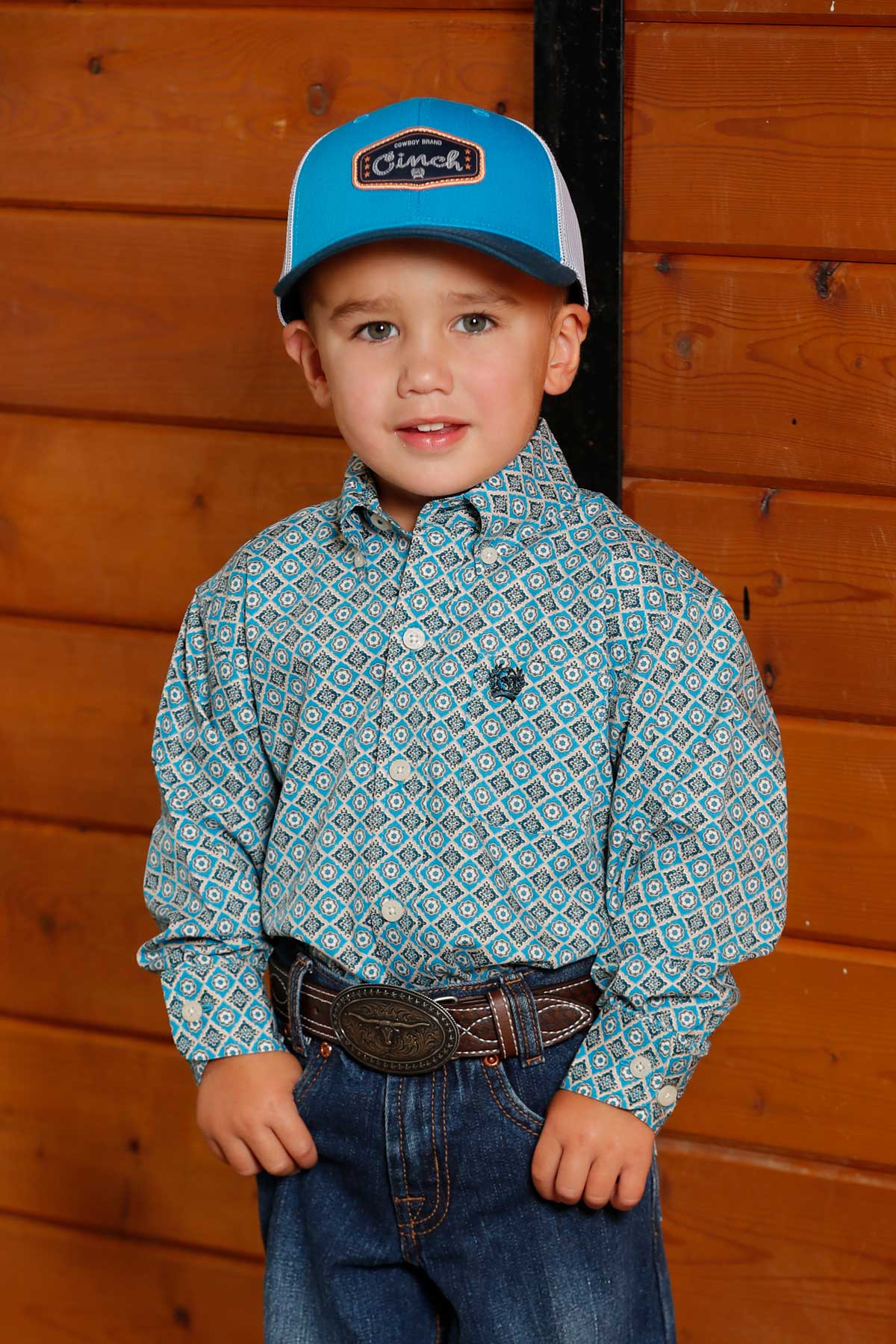 Boys Cinch Blue/Tan Pattern Shirt (2386)
