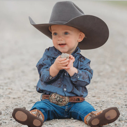 LONG SLEEVE FARM PRINT PEARL SNAP- ONESIE (SNAP04)