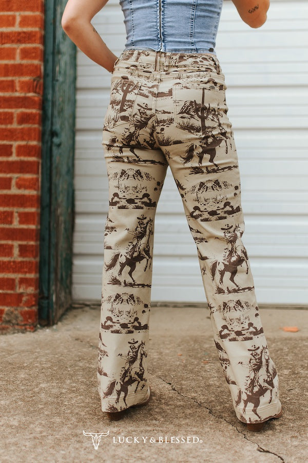 Beige Desert Printed High Rise Trouser Jeans