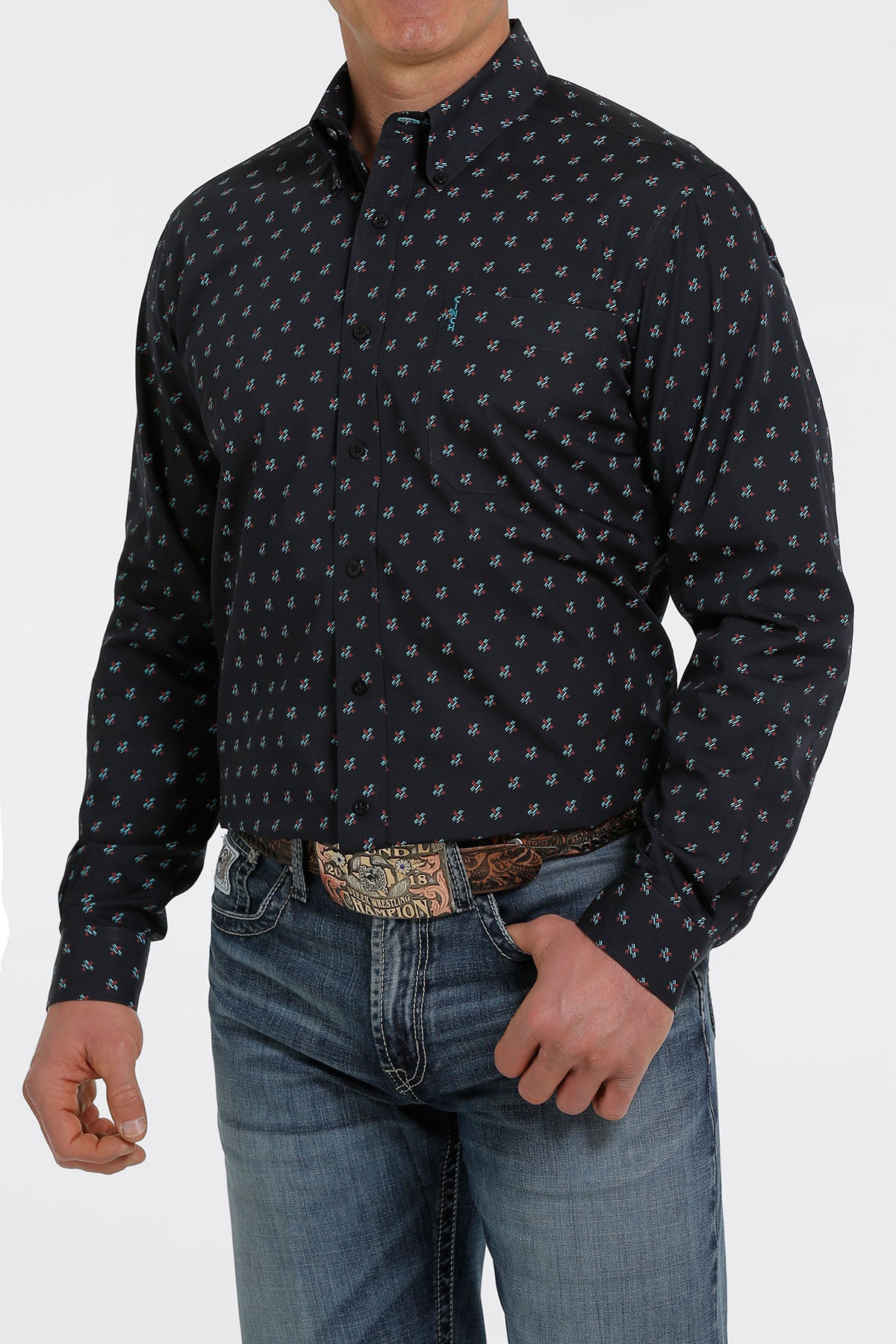 Cinch Men's Navy Printed Long Sleeve Button Down Shirt MTW1347045 Cinch Men's Navy Printed Long Sleeve Button Down Shirt MTW1347045