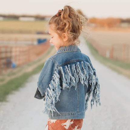 Denim top jacket fringe