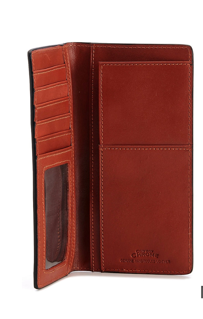 Cowboy Chrome Brown Floral Tooled Rodeo Wallet (W576)