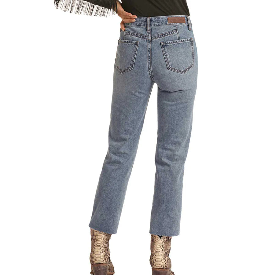 Rock & Roll Cowgirl Women’s High Rise Distressed Straight Cropped Jeans (RZQT)