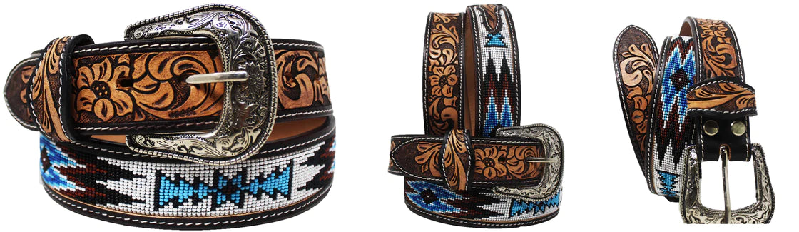 Men's Western Heavy Duty Beaded Full-Grain Leather Belt 26RT12