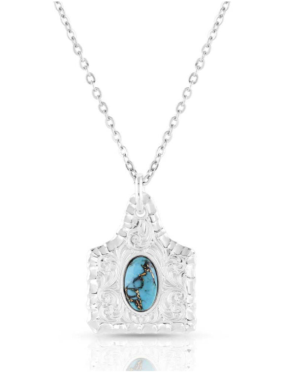 Chiseled Cow Tag Turquoise Necklace (NC5398)