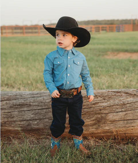 LONG SLEEVE LIGHT DENIM PEARL SNAP