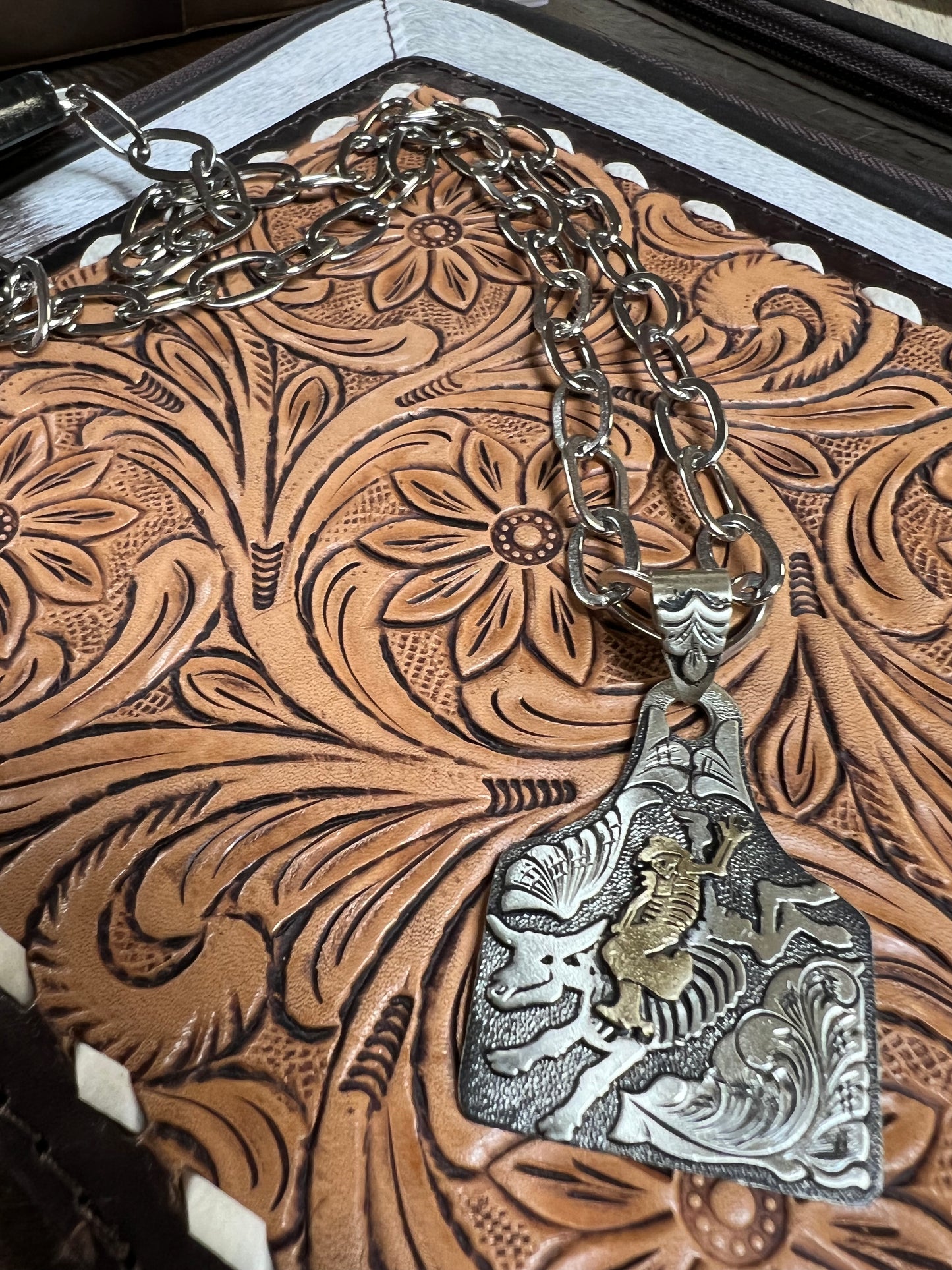 Silver Strike EarTag Skeleton Bullrider Necklace