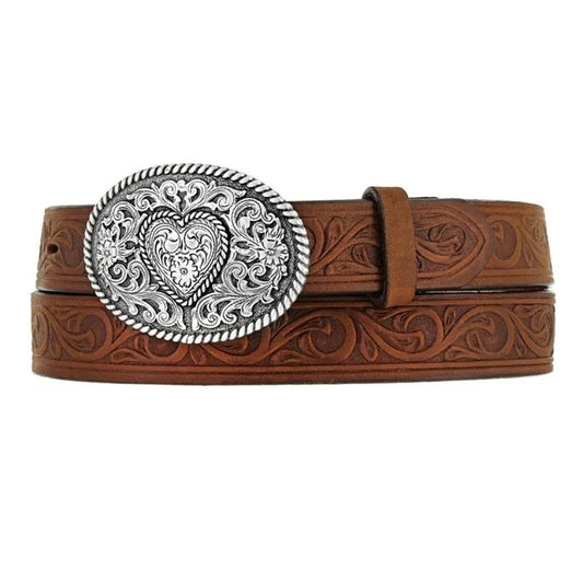 Justin Trophy Brown Leather Girl's Belt with Heart Buckle 815BD