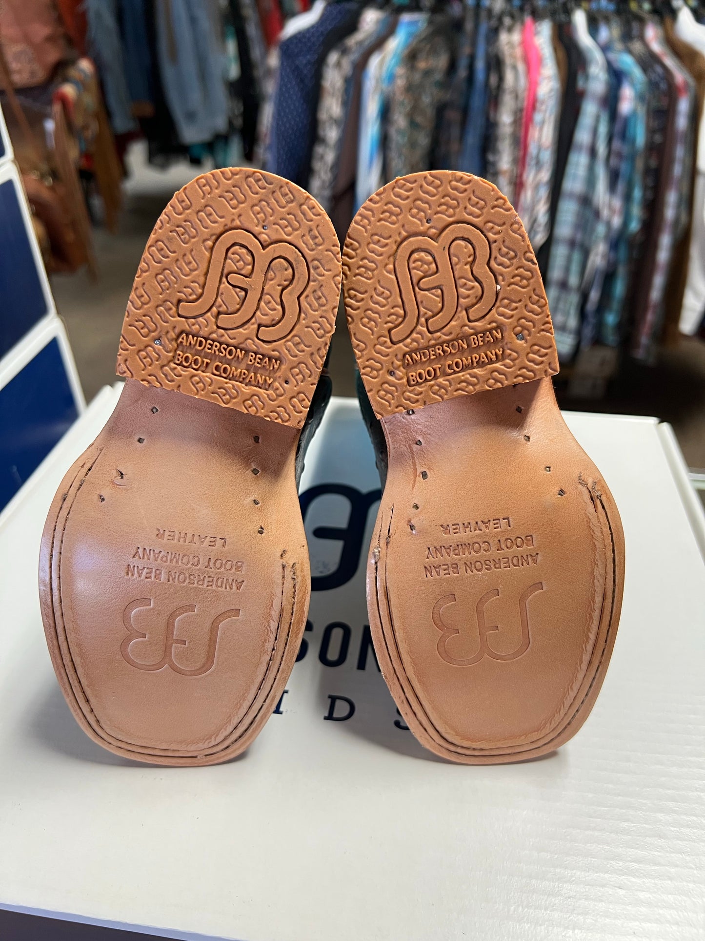 Anderson Bean Turquoise & Chocolate Ostrich Print Kids Boots (7083)