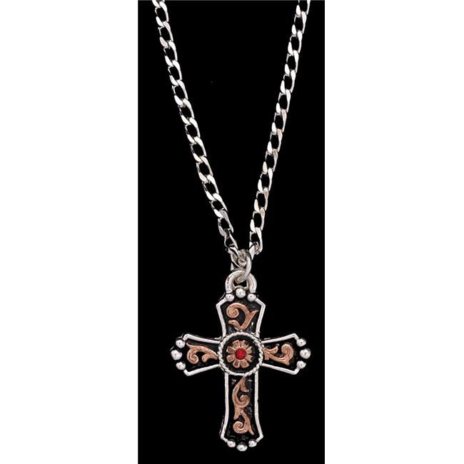 M&F Western DN121 Mens Silver & Gold Crystal Red Necklace