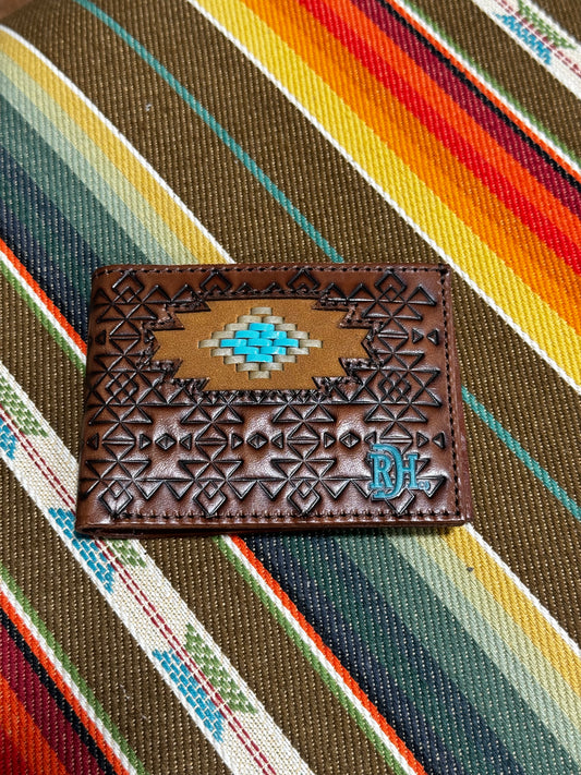 Red Dirt Hat Teal Aztec Bifold Wallet (1w10)