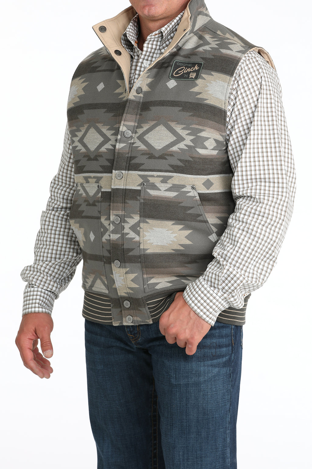 Men’s Reversible Olive/ Aztec Vest (0002)