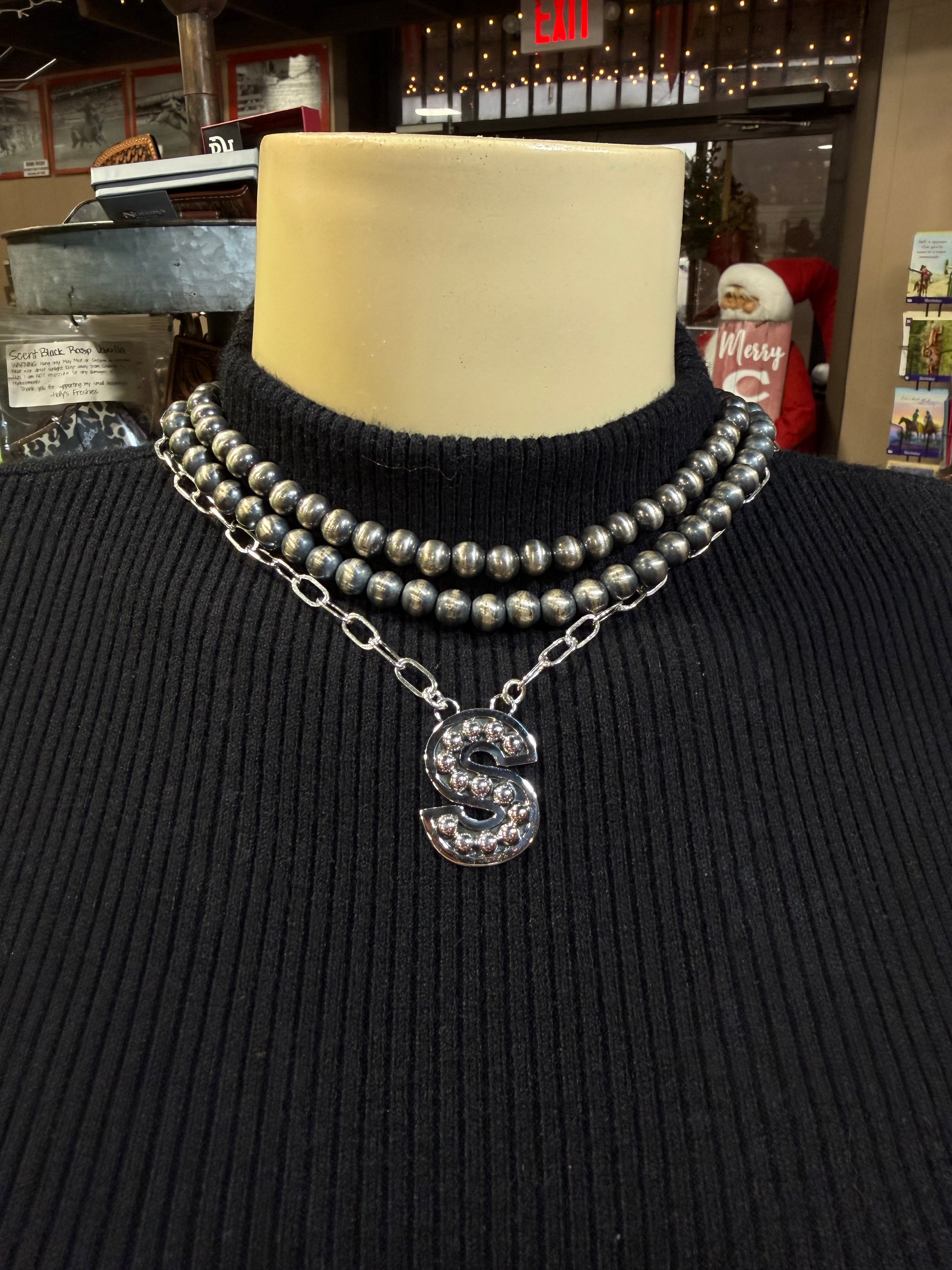 Navajo Pearl Initial Necklace