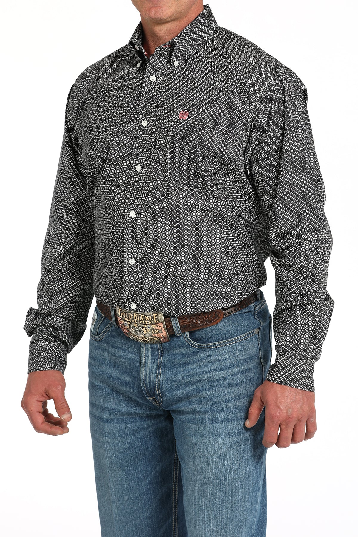 Men’s Grey Patterned LS Shirt (5914)