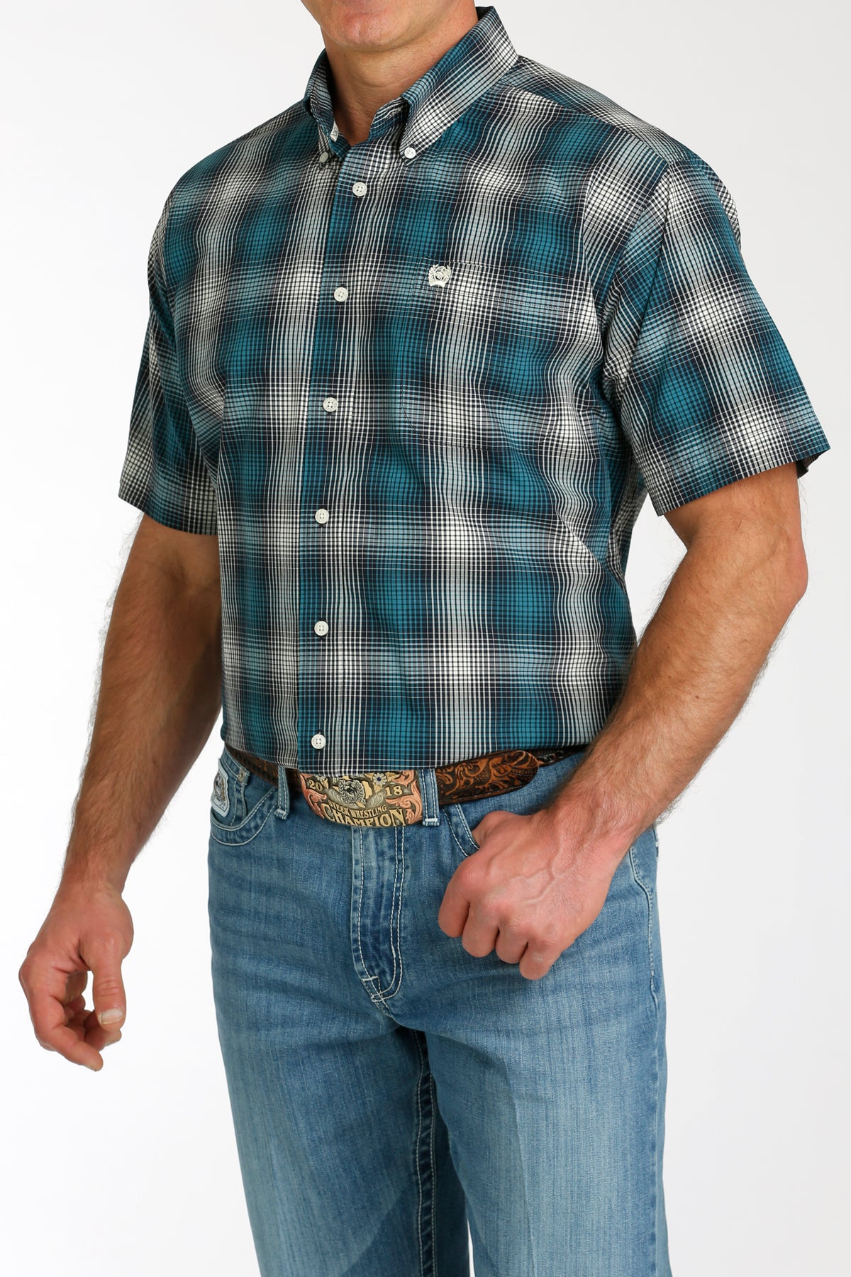 Men’s Cinch Teal Plaid SS Shirt (1463)