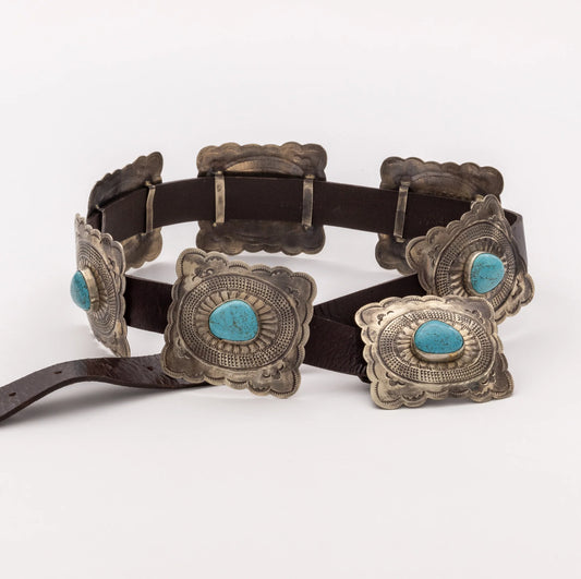 Square Fluted Concho Belt with Turquoise