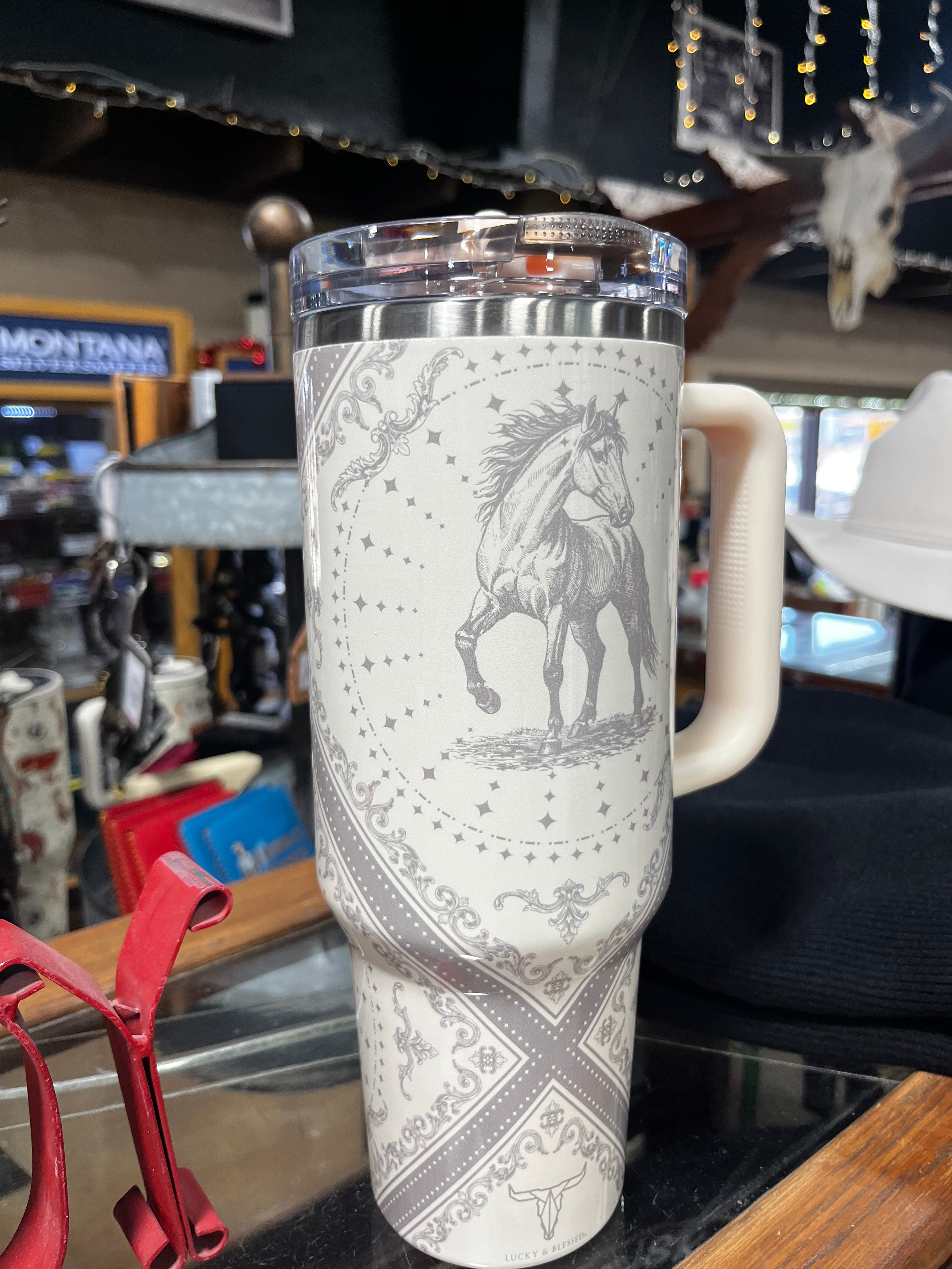 Beige Horse Cattle Brand Tumbler