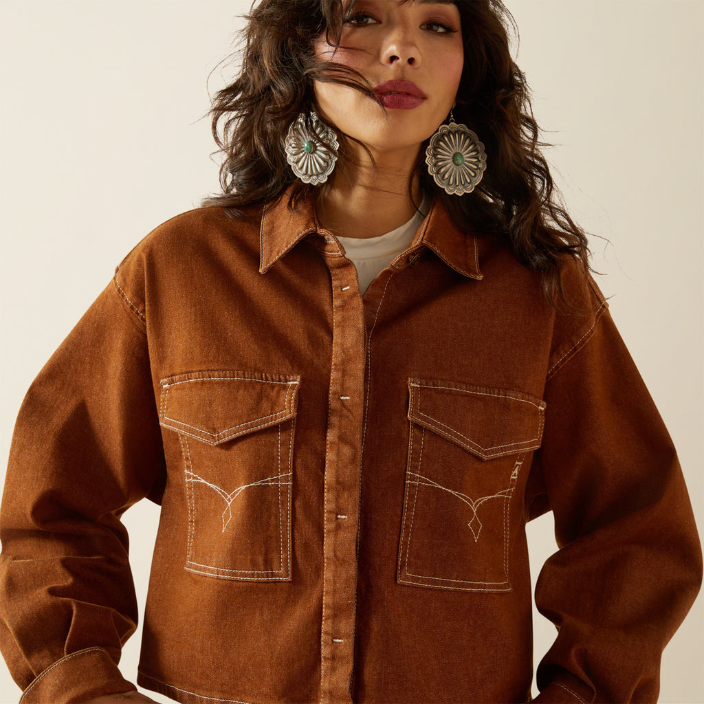 Women’s Boxy Cropped Pecan Denim Jacket