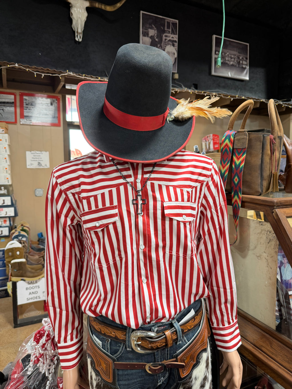 Men’s Red & White Stripe Button Down Shirt