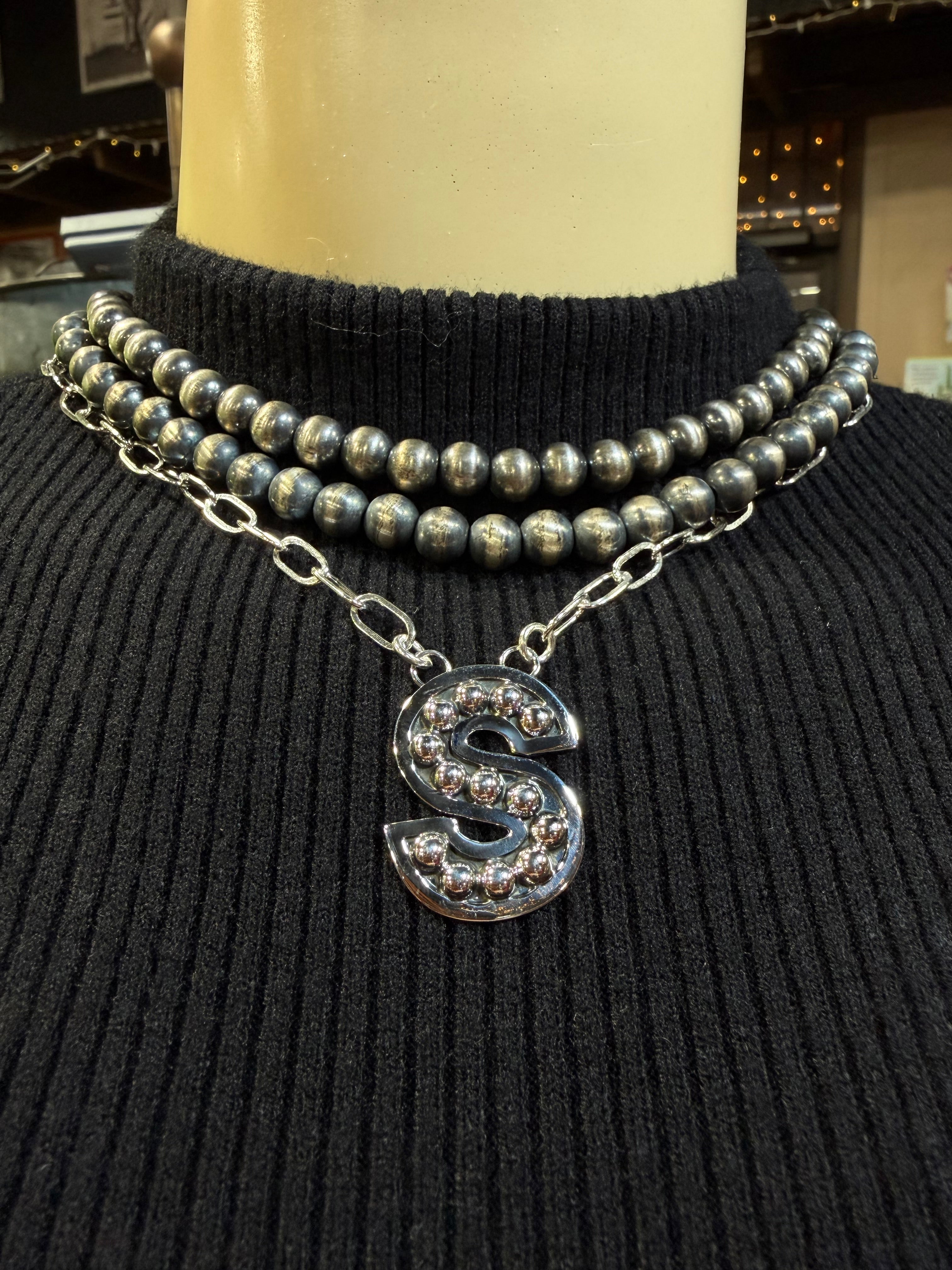 Navajo Pearl Initial Necklace