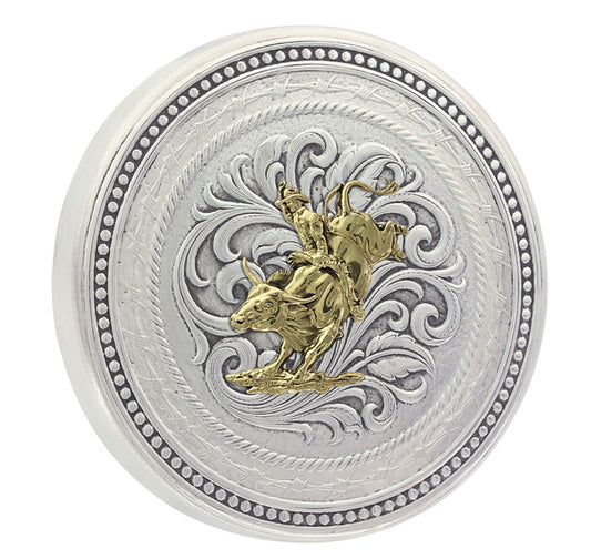 New Traditions Stars and Barbed Wire Snuff Lid With Bull Rider Figure