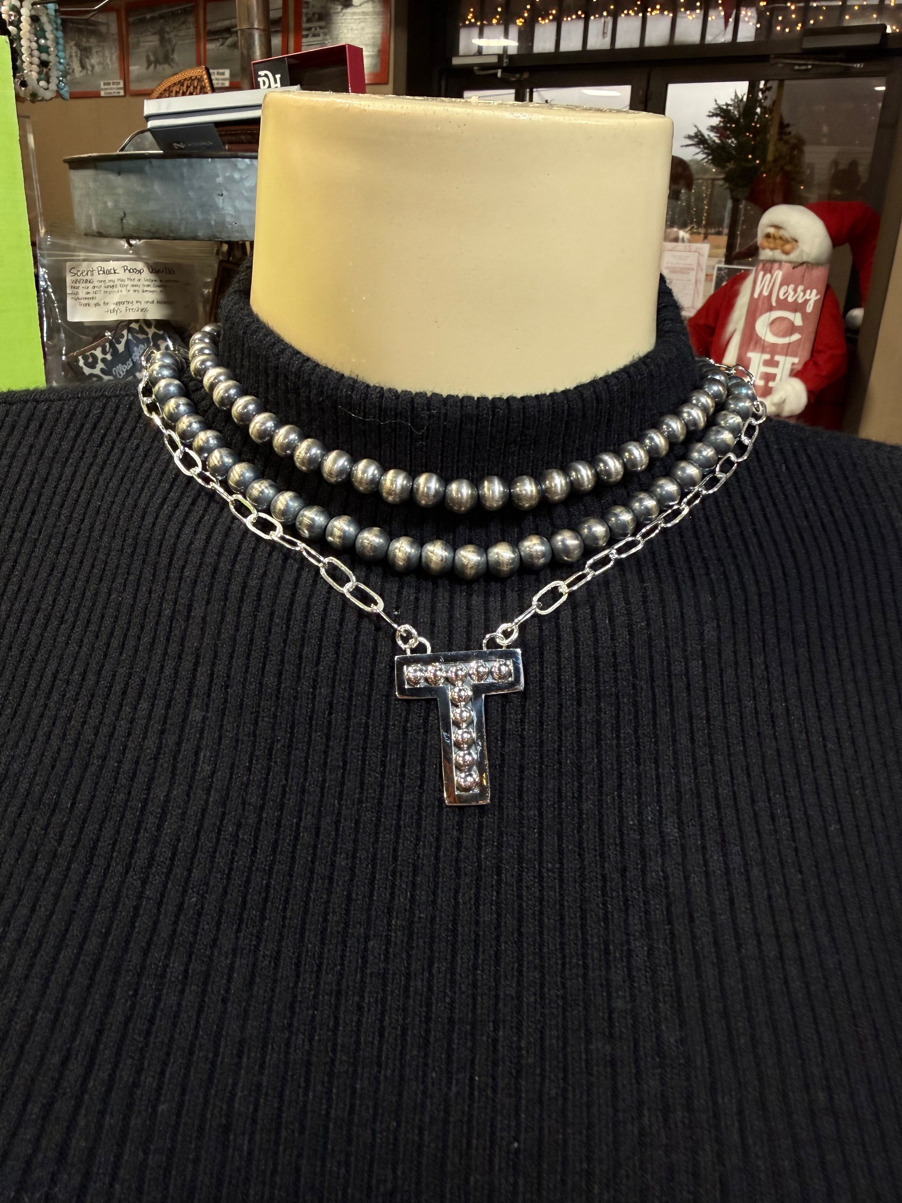 Navajo Pearl Initial Necklace
