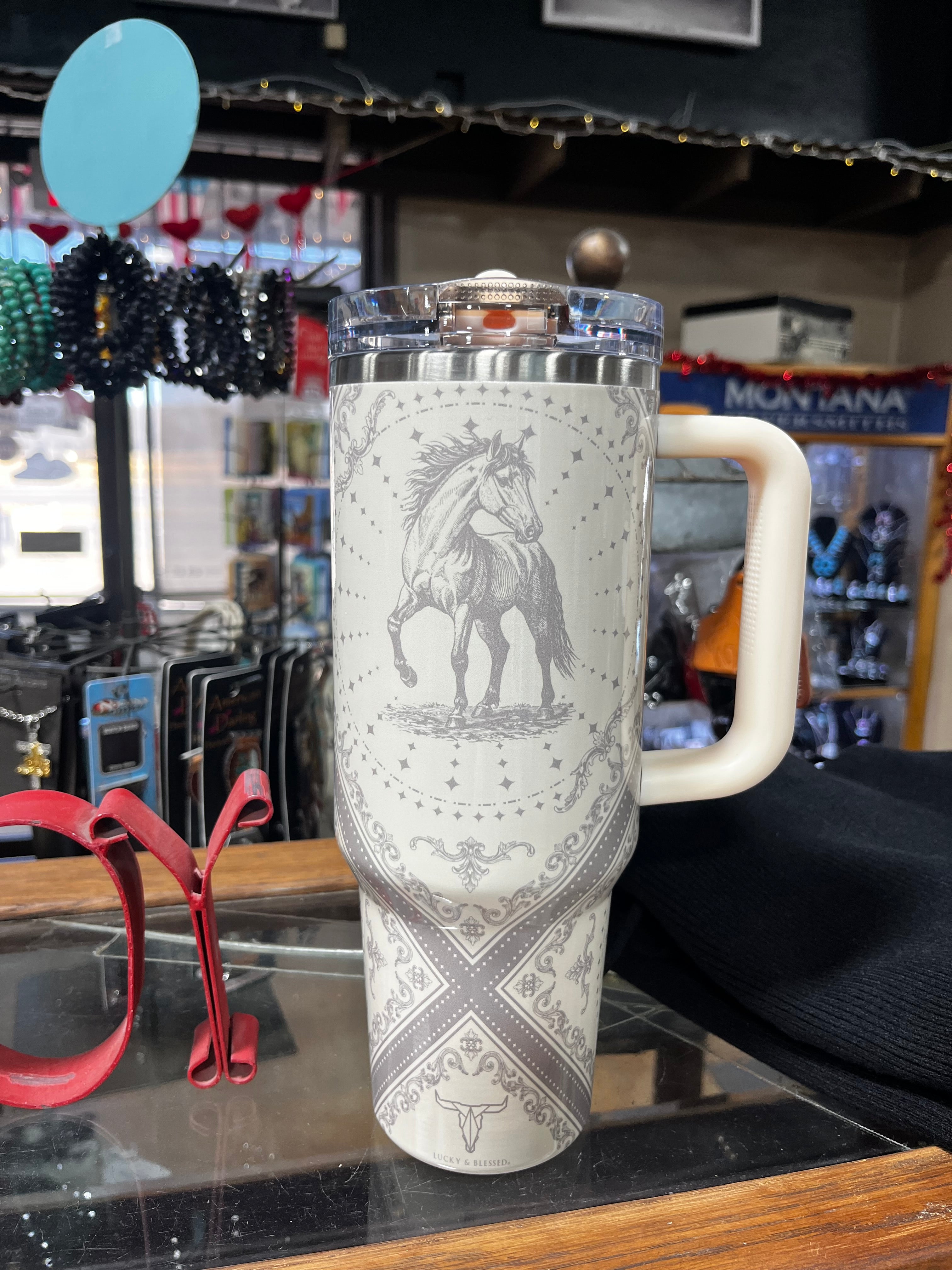 Beige Horse Cattle Brand Tumbler