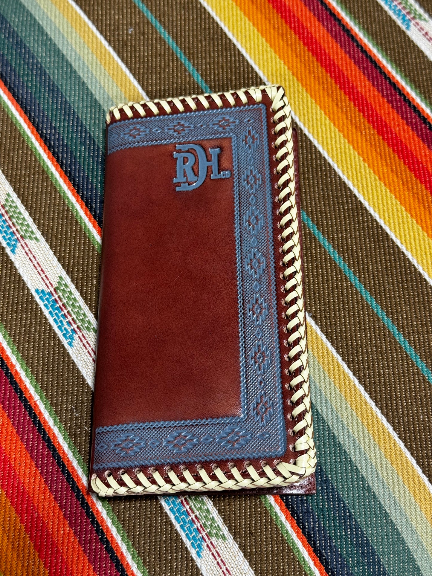 Red Dirt Hat Blue Aztec Buck Stitch Rodeo Wallet (76W4)