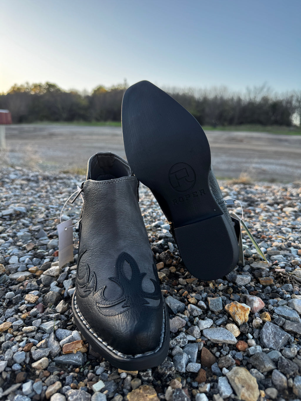 Grey Boot Stitch Roper Booties (3482)