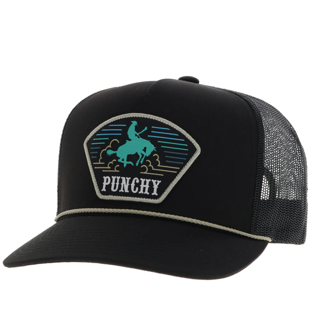 Punchy Hat Black W/ Turquoise & Yellow Patch