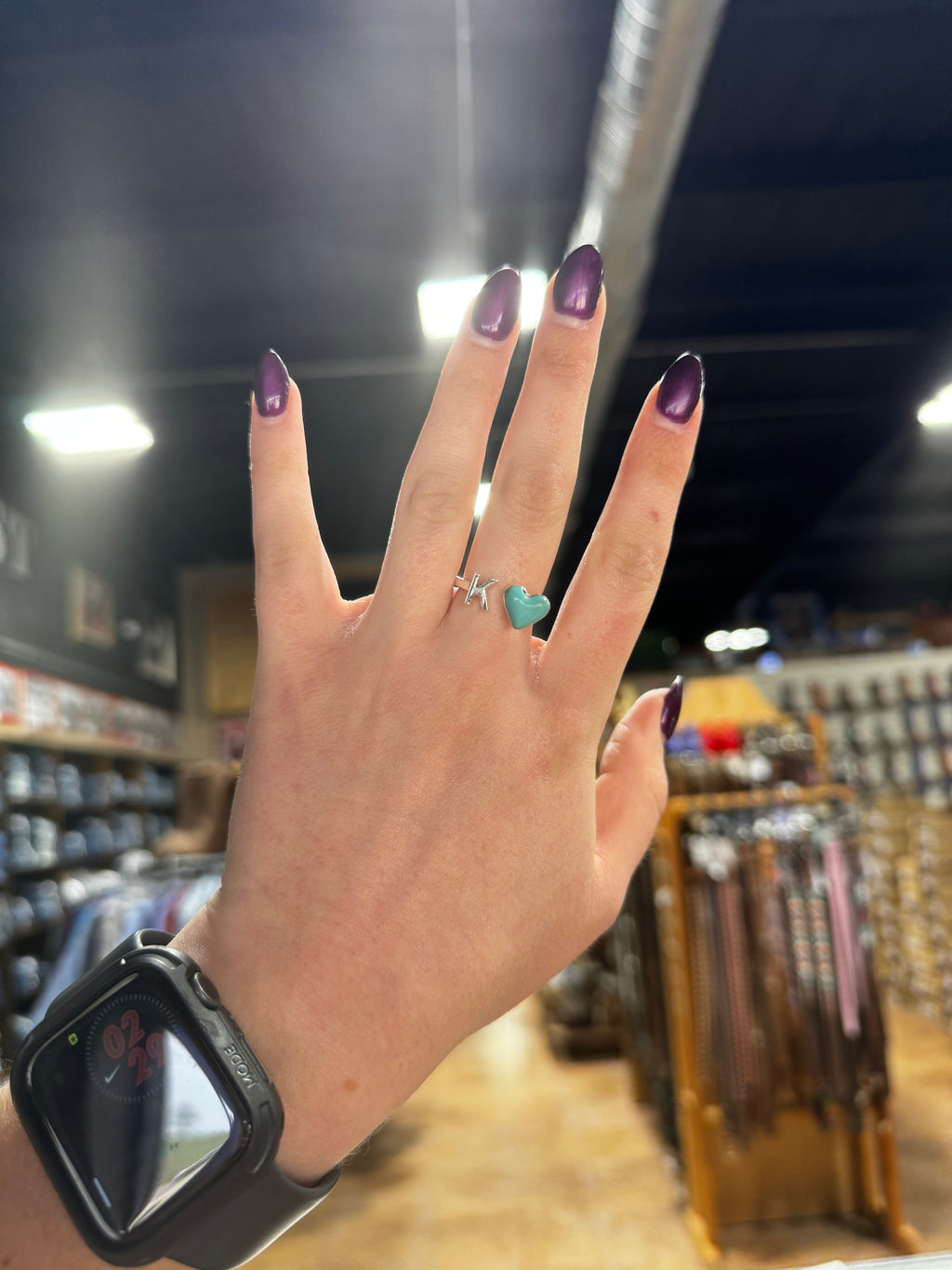 Turquoise Heart Initial Rings