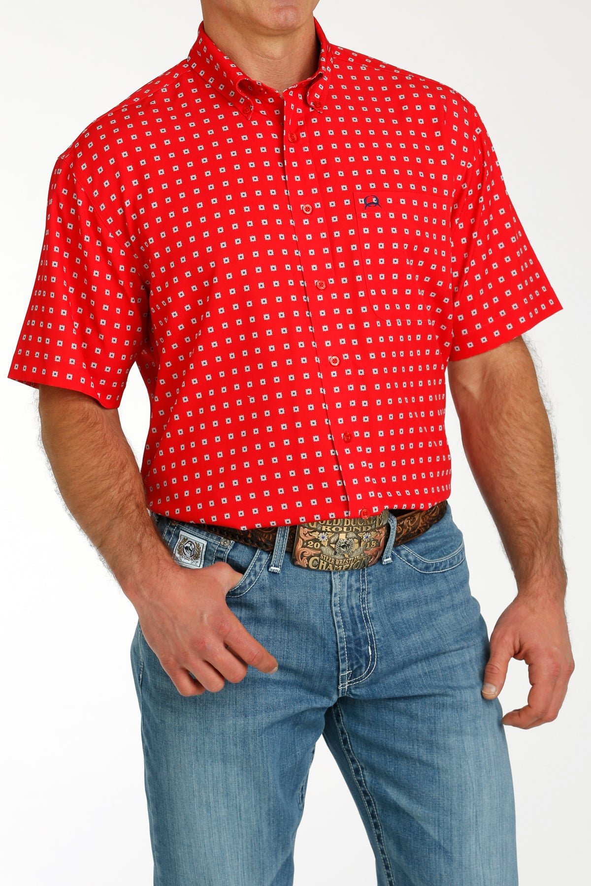 Men’s Cinch SS Red Patterned Shirt (4137)