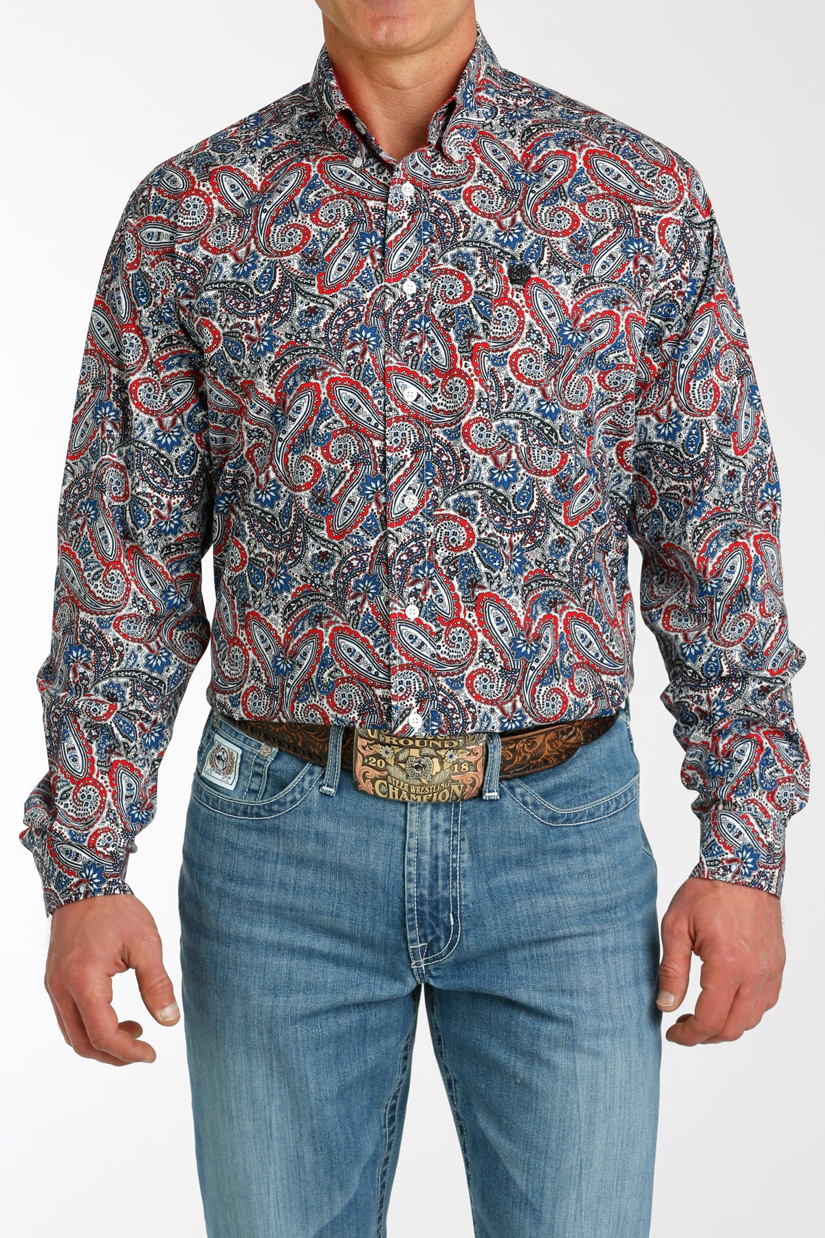 Cinch Men’s Red/White/Blue Paisley Shirt (5766)