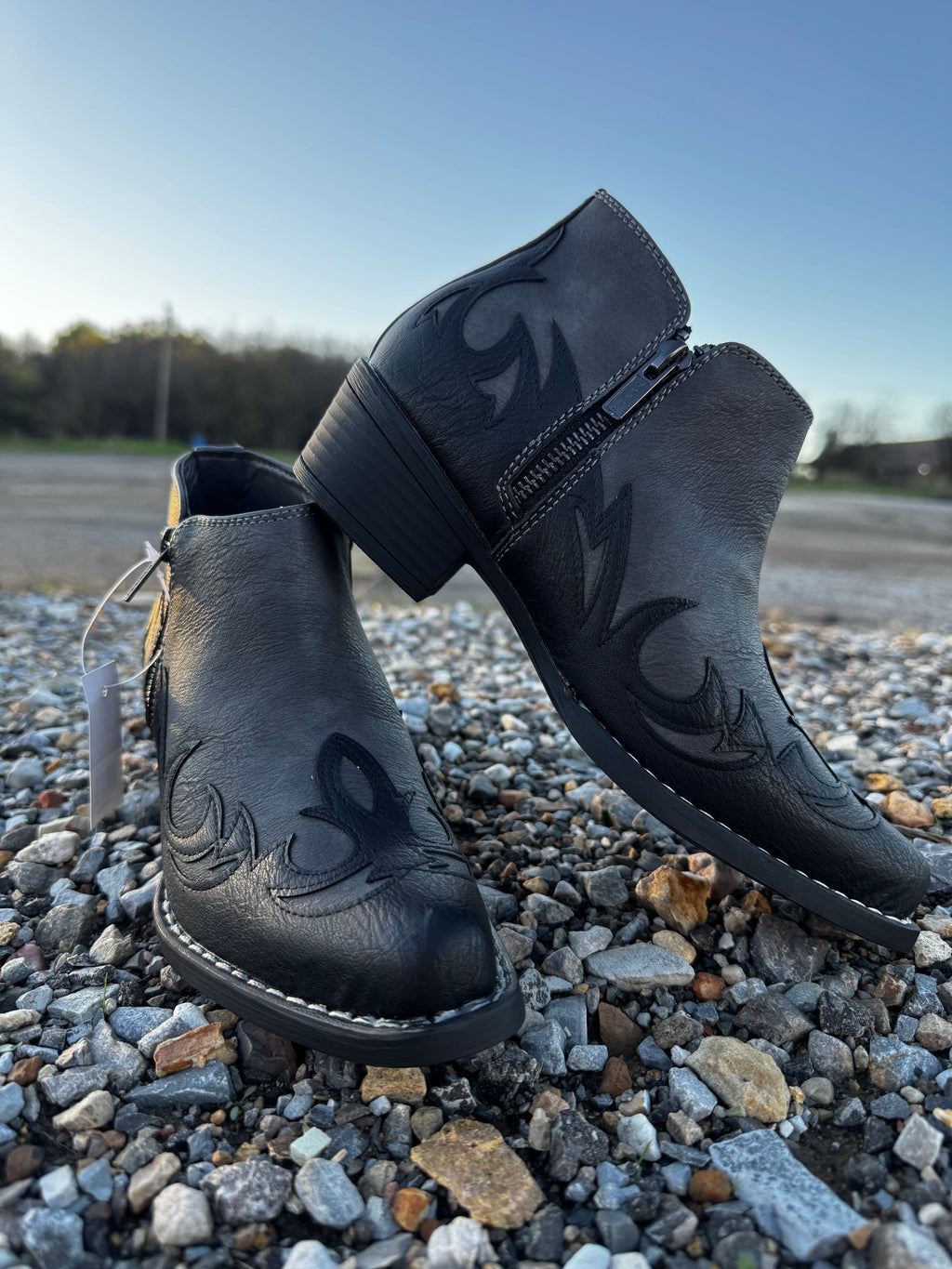 Grey Boot Stitch Roper Booties (3482)