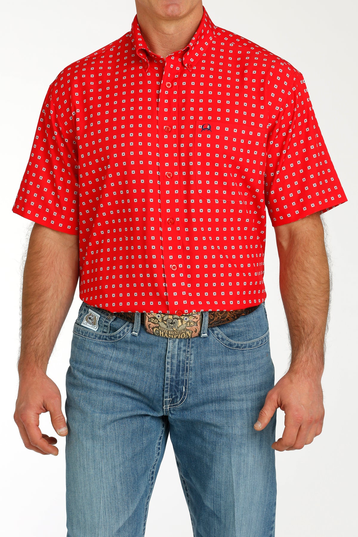 Men’s Cinch SS Red Patterned Shirt (4137)