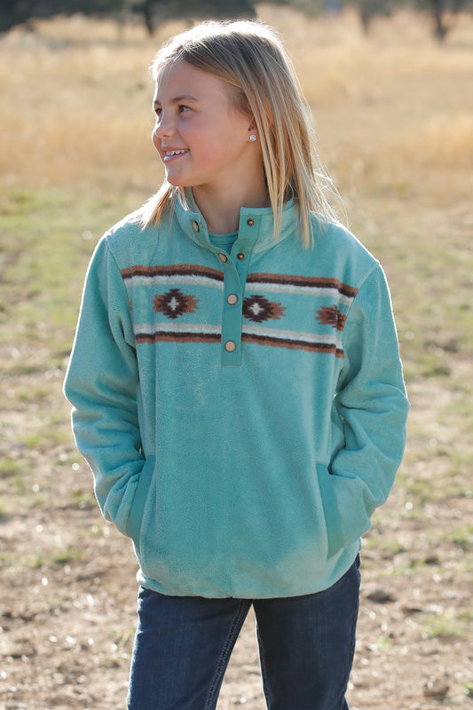 Girls Turquoise Aztec Fleece (0008)