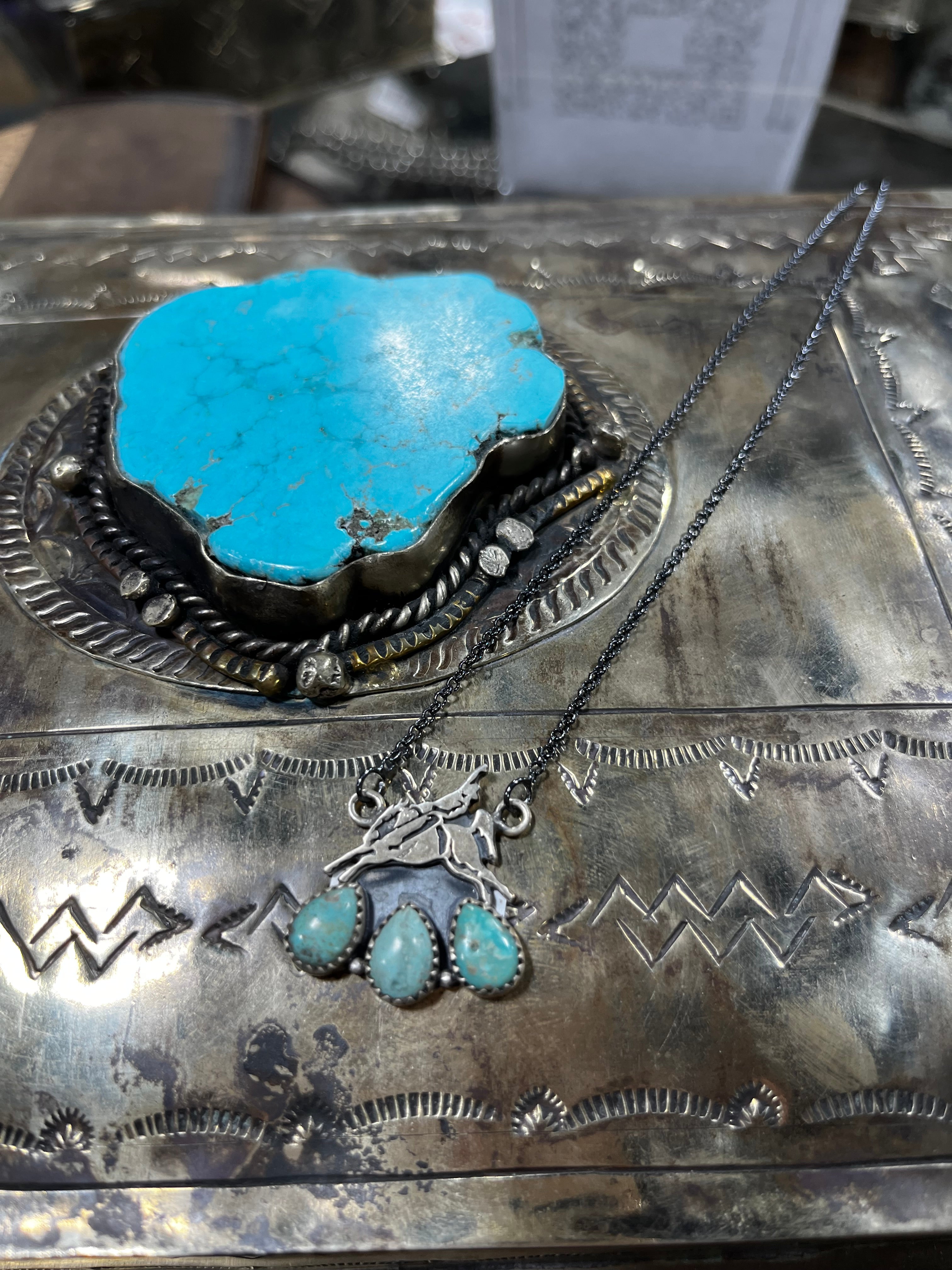 Bronc Rider Green Turquoise Necklace