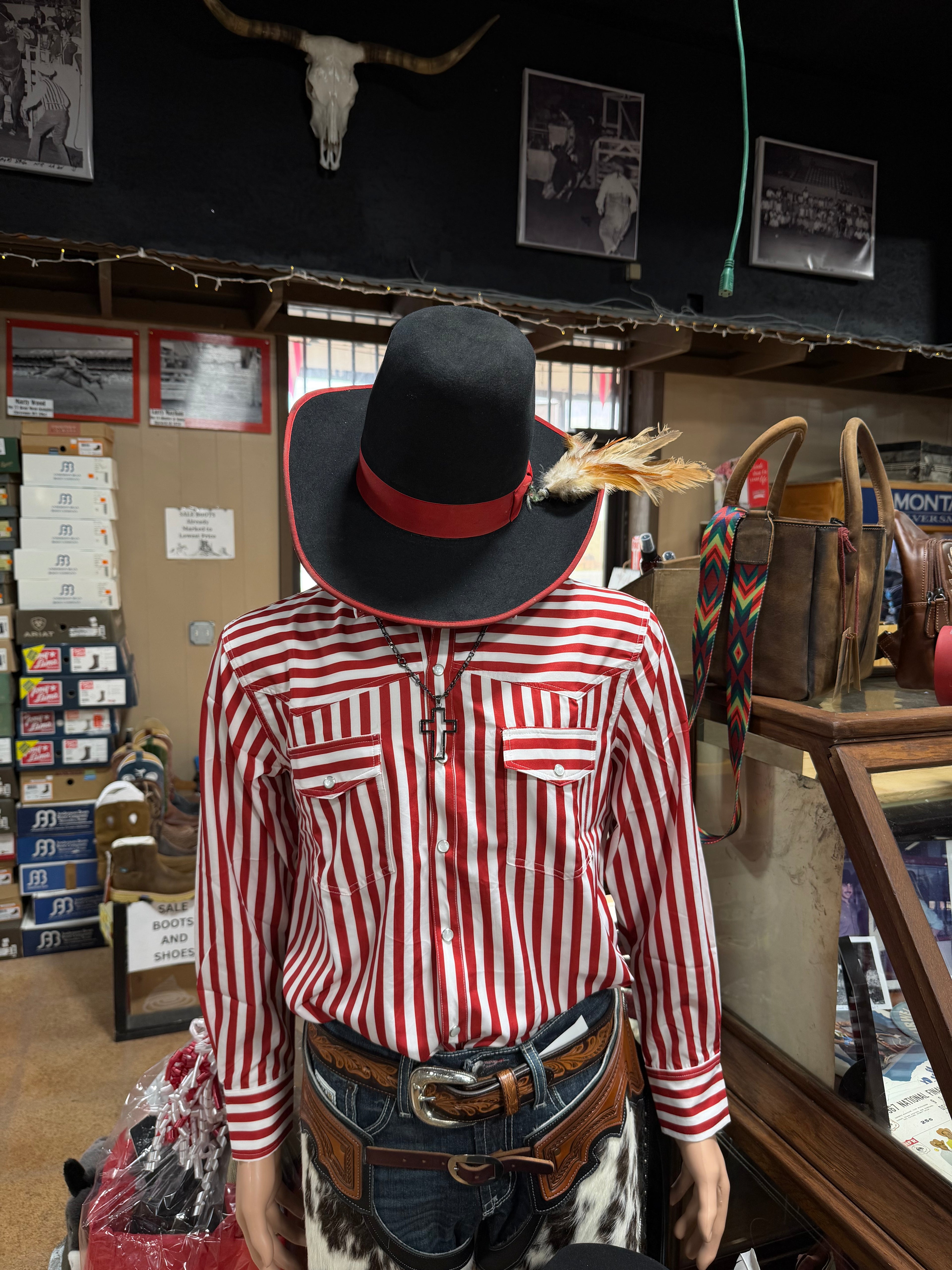 Men’s Red & White Stripe Button Down Shirt