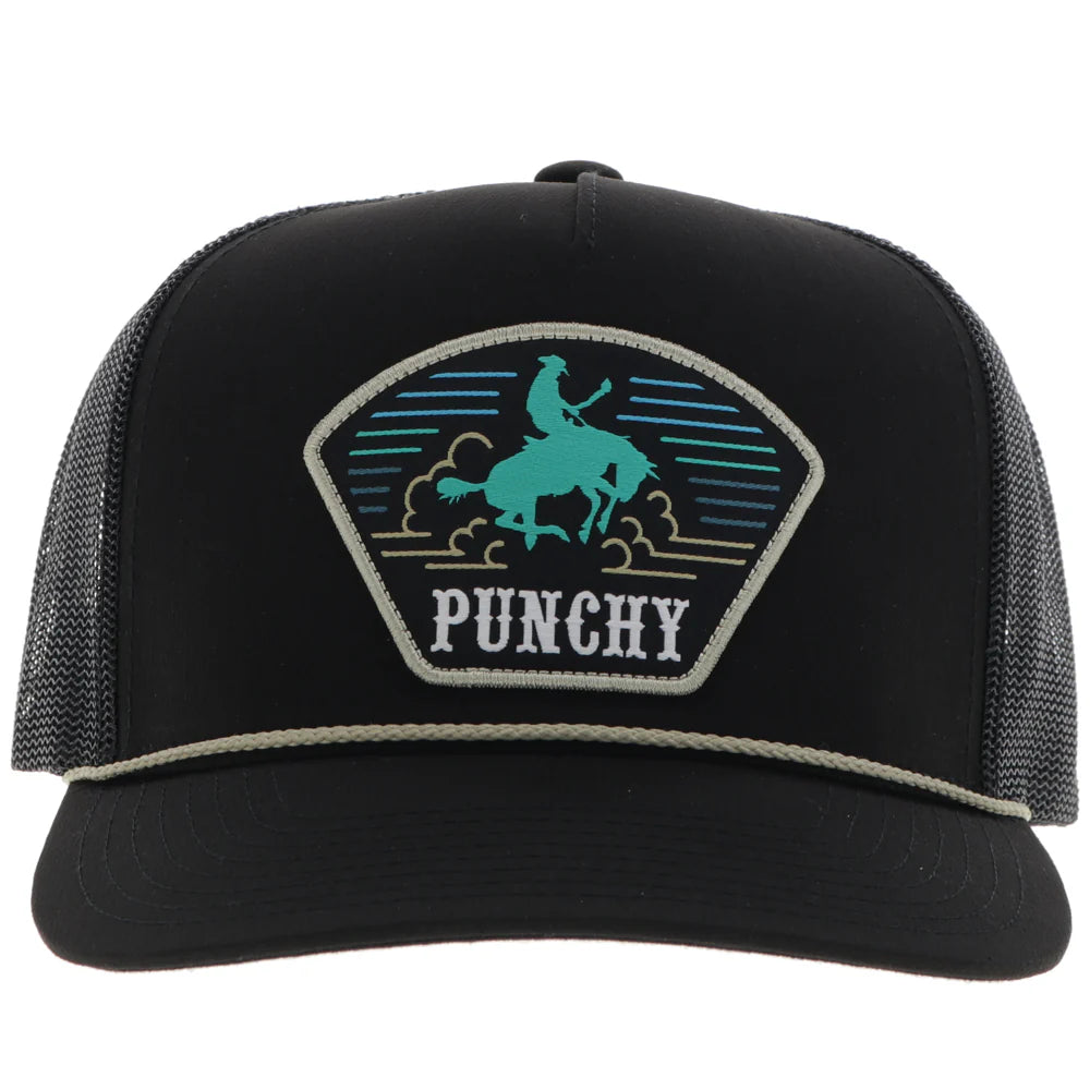 Punchy Hat Black W/ Turquoise & Yellow Patch