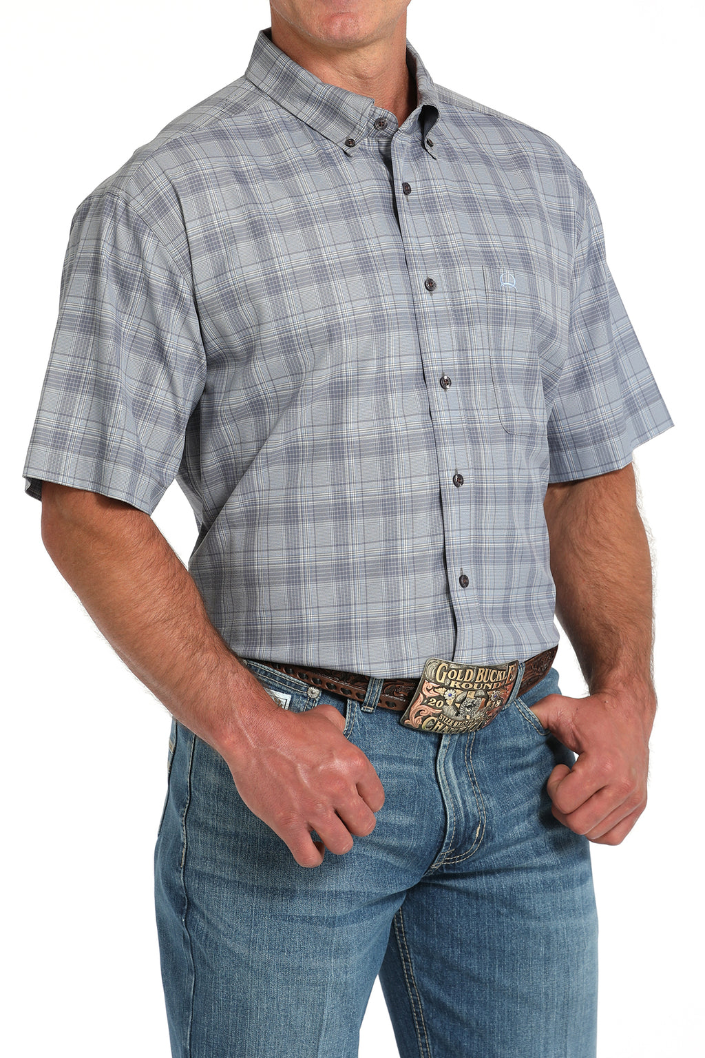 Cinch Men’s Grey Plaid SS Shirt (4153)