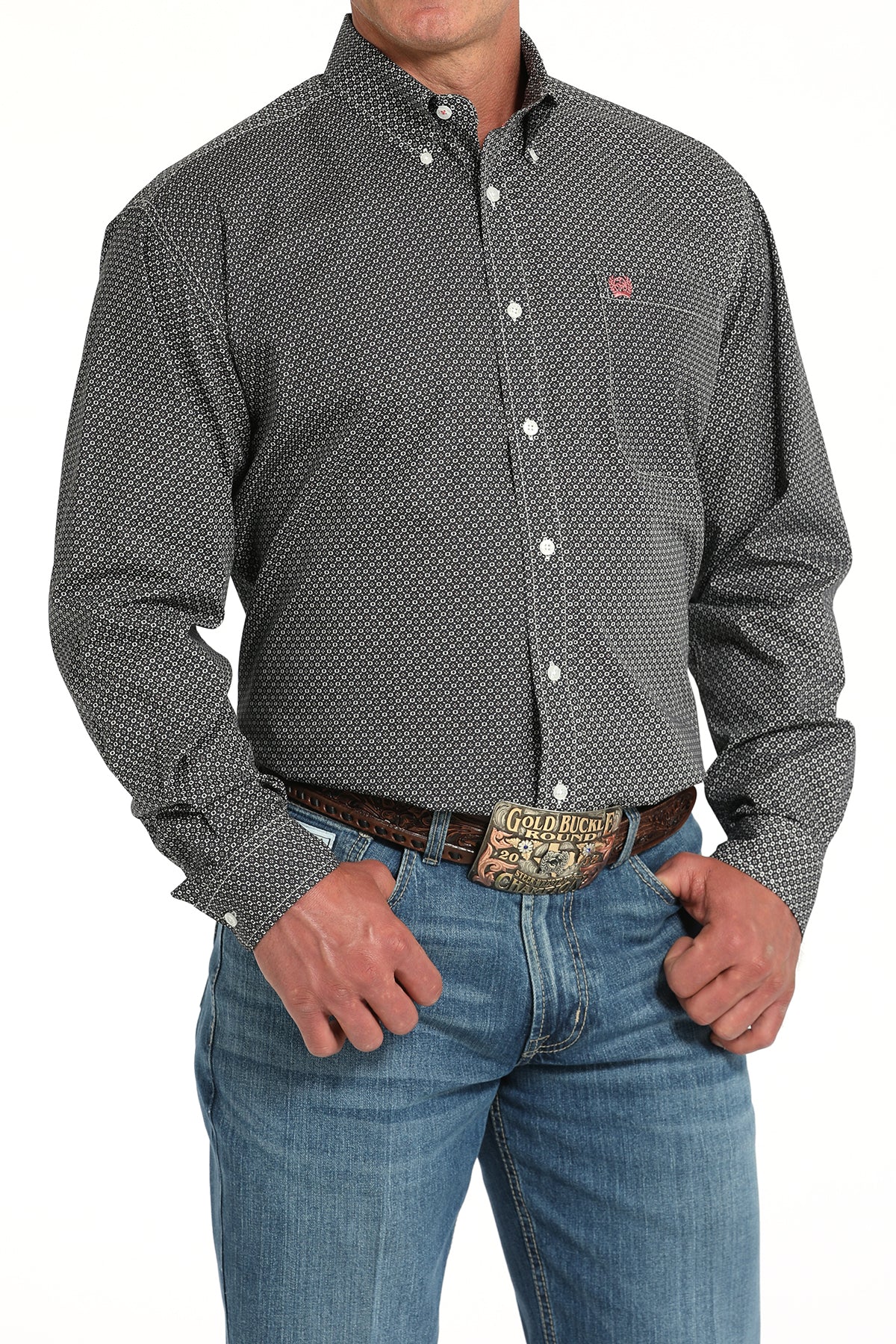 Men’s Grey Patterned LS Shirt (5914)