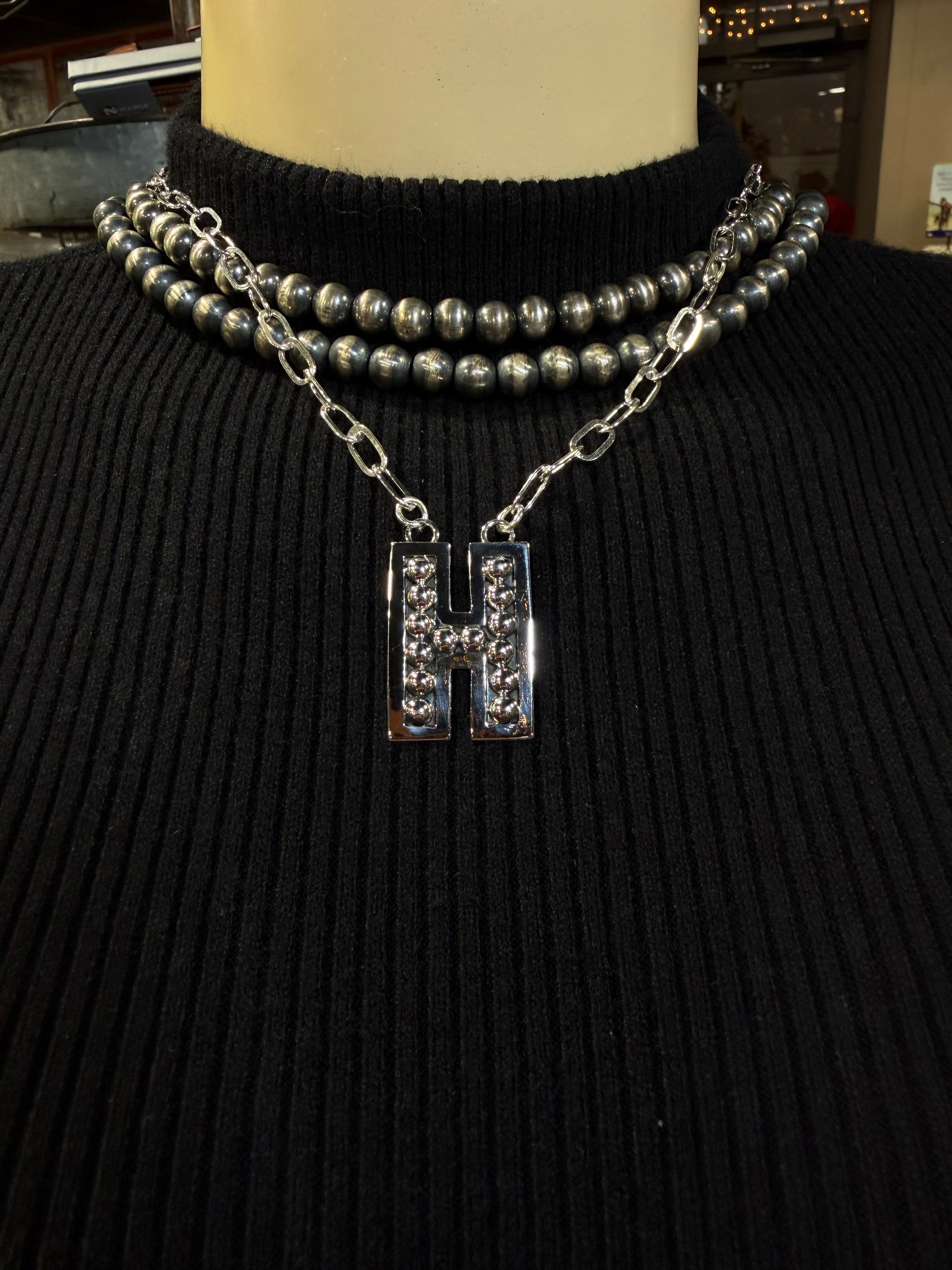 Navajo Pearl Initial Necklace