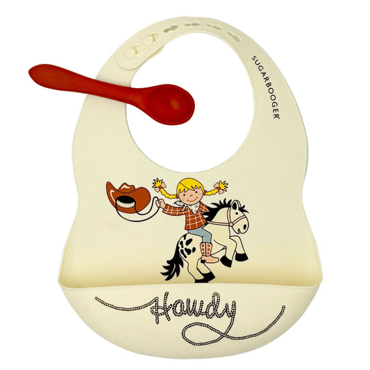 Fresh & Messy Silicone Bib & Spoon Set | Howdy Cowgirl