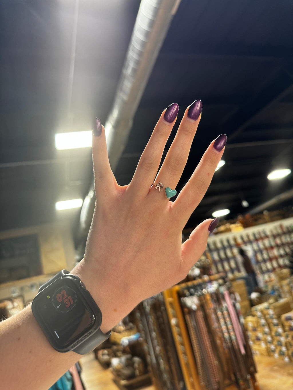 Turquoise Heart Initial Rings