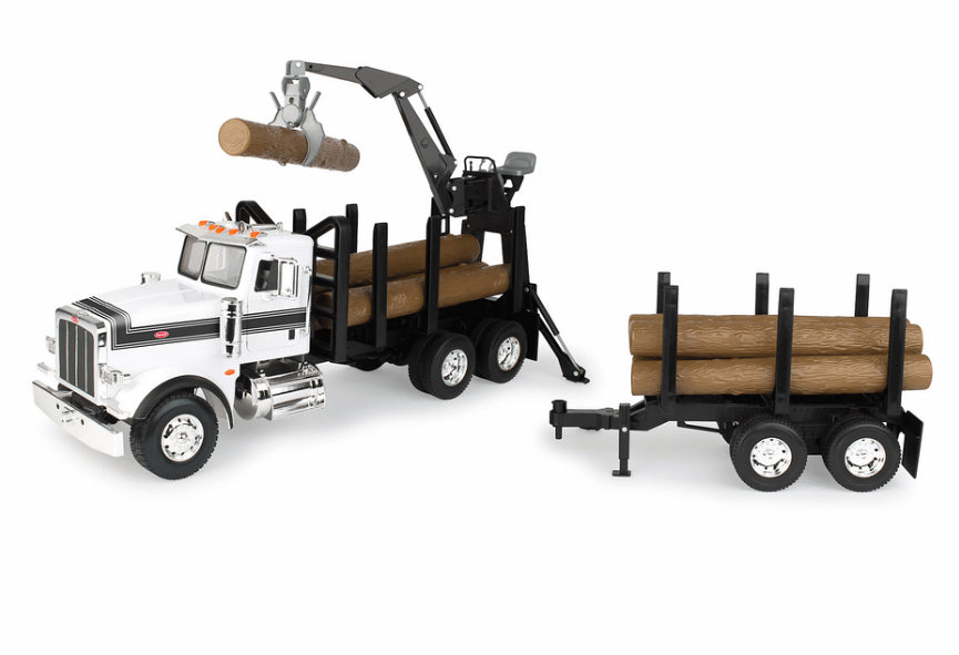 Big Farm Peterbilt 1:16 Scale Model 367 Logging Truck with Pup Trailer and Logs