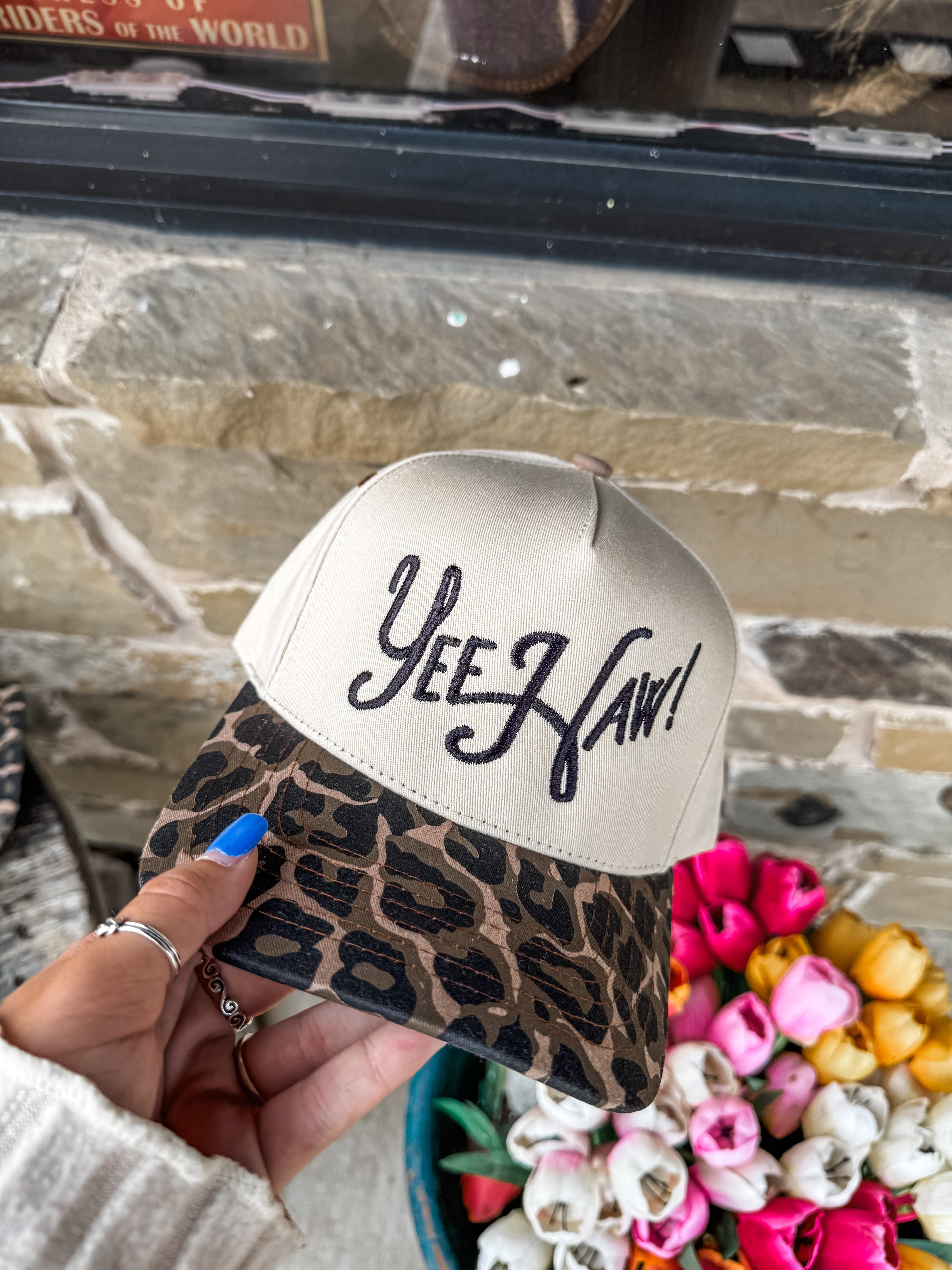 Yeehaw on Cheetah Bill Cap