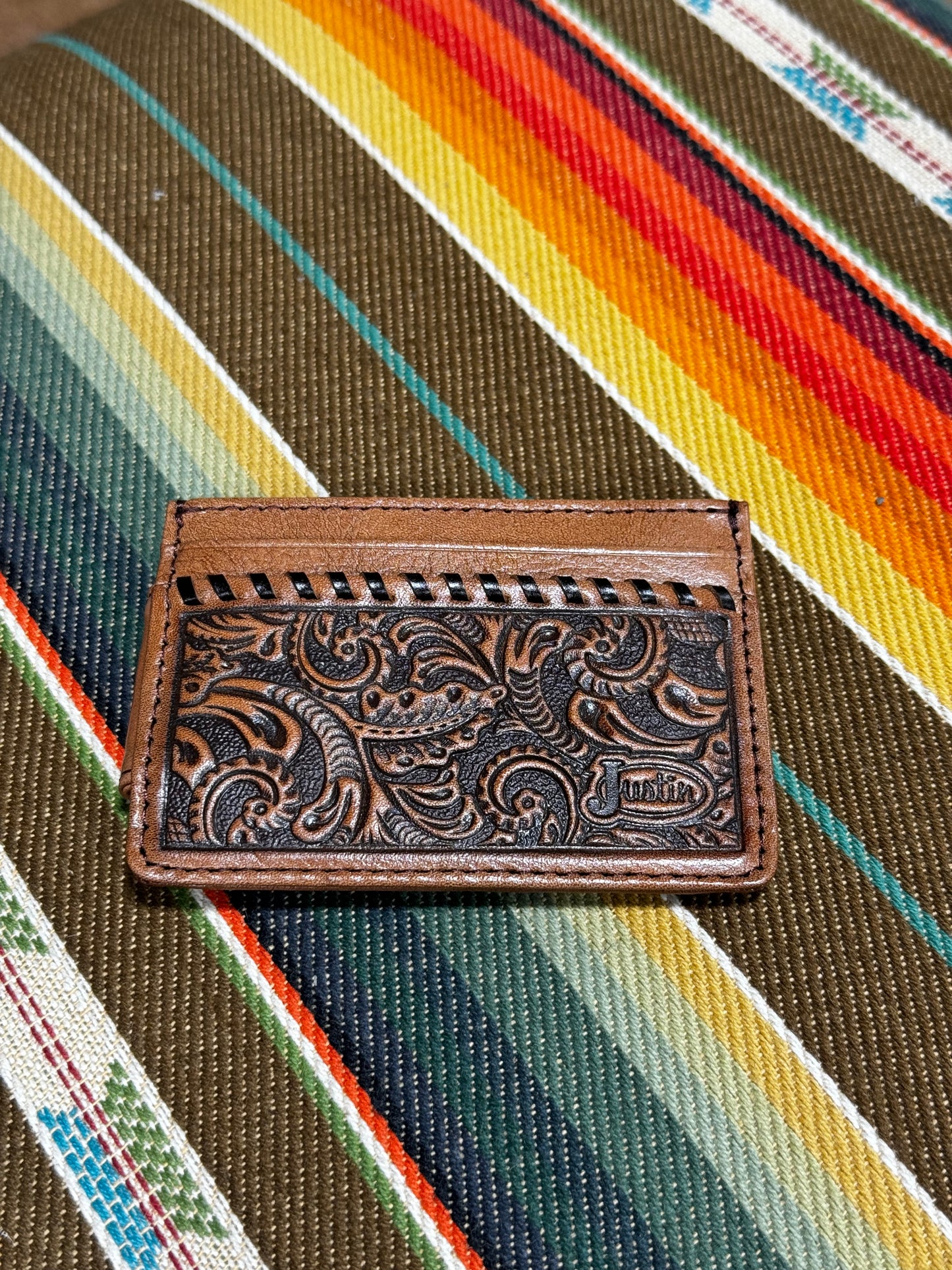 Justin Tooled Leather Card Wallet (62m5)